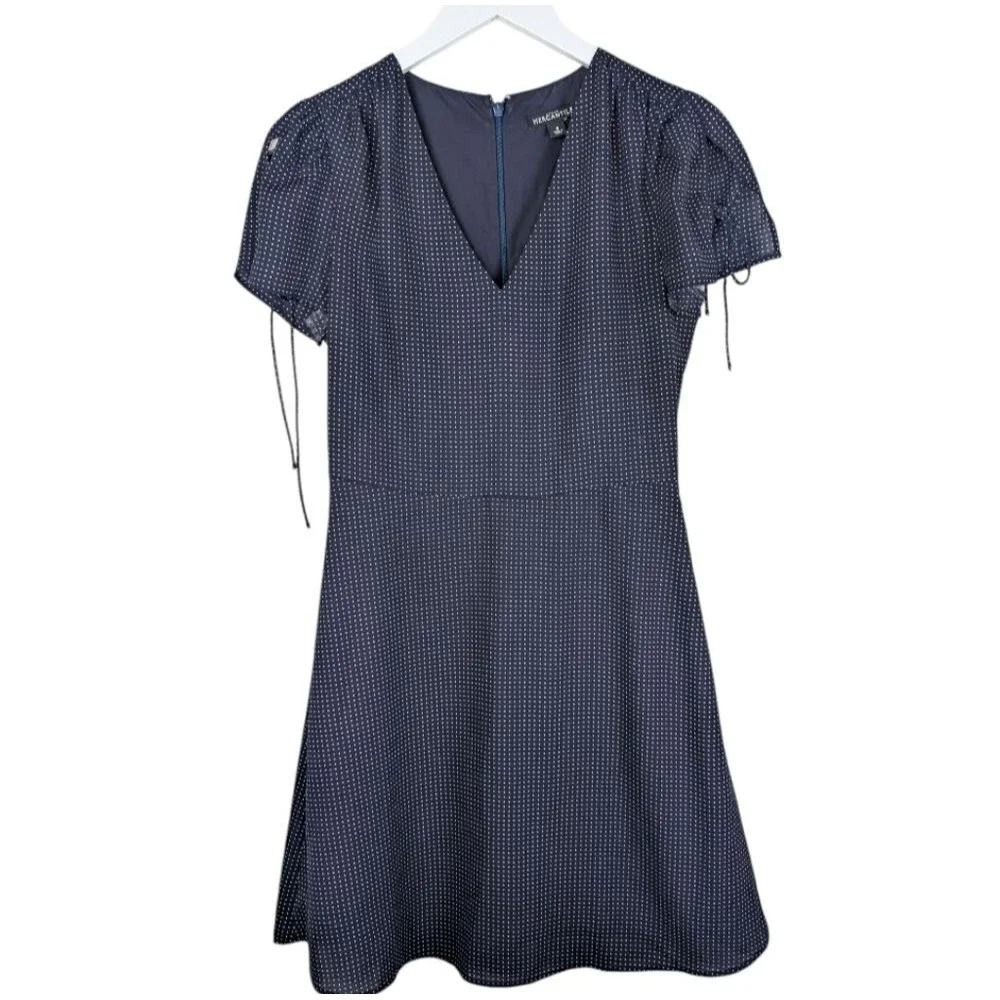J. Crew Dress Mercantile Blue White‎ Polka Dot V Neck Short Sleeve Knee Length 2
